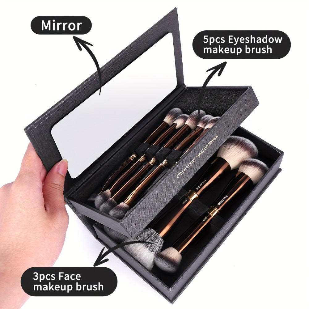 Double-Ended Makeup Brush Set 8-Piece with Storage Box – Premium Aluminum Alloy Handle, 16 Brush Heads for Foundation Blush Contour, Travel-Ready Gift for Women