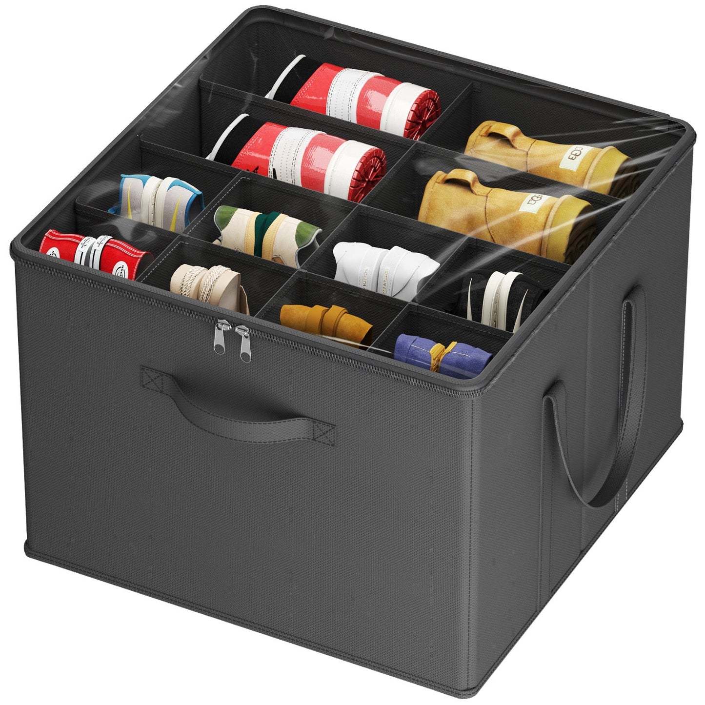 Shoe Storage Organizer with Clear Cover – Foldable Shoe Box for Closet, Fits 12-16 Pairs, Reinforced Handles, Dust-Proof Non-Woven Fabric, Space-Saving Stackable Design for Boots Heels Sneakers, 1/2/3 Pack