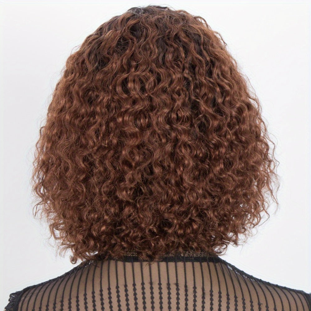 12-Inch Water Wave Bob Human Hair Wig with Bangs, 150% Density and TT1B/33 or P1B/30 Color