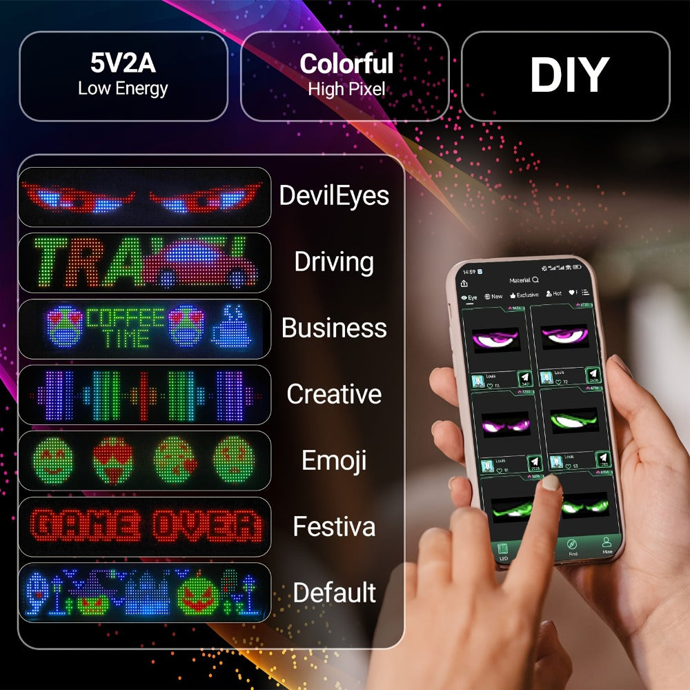 Bendable LED Display Screen App & Remote Control - Ultra-Thin 2mm Flexible LED Matrix Panel Custom Text DIY Patterns for Car Window Store Sign Concert Sports Cheering Banner Wedding Party Decoration