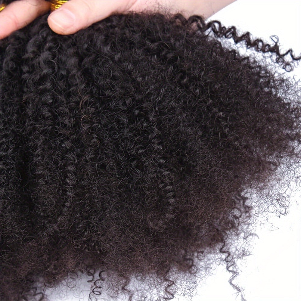 Hair Extensions Kinky-Curly Mongolian Human Hair Bundle in Natural Black with Six Length Options from 8 to 18 Inches