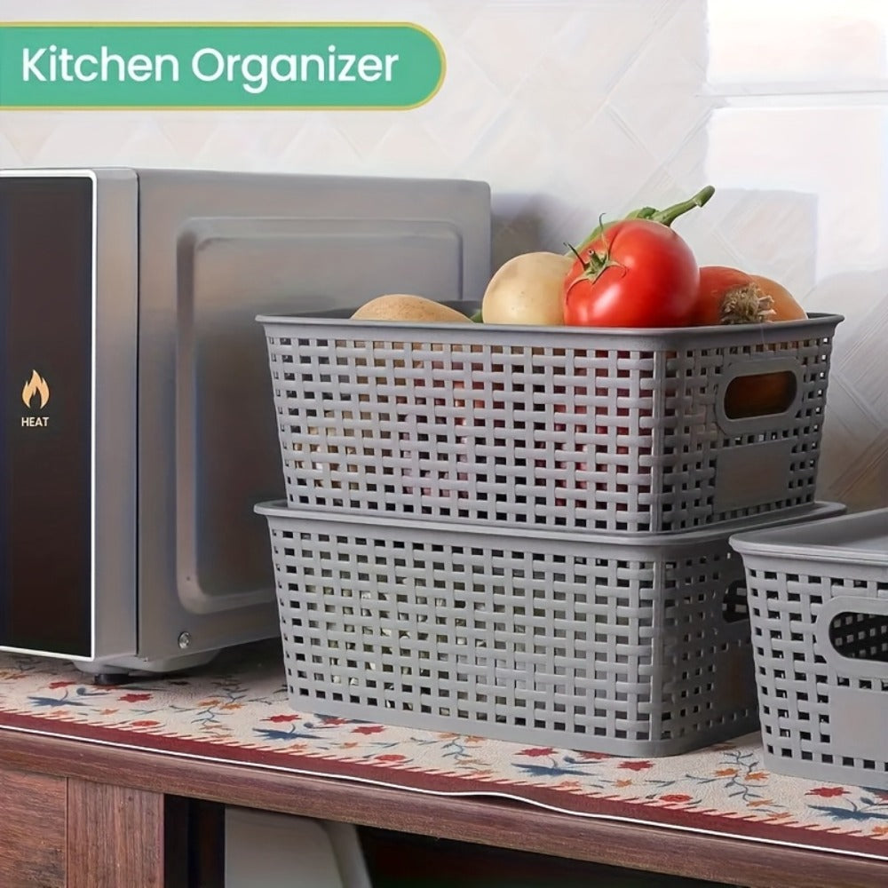 Flip-Top Lid Storage Baskets Set of 8 in White for Desktop, Documents and Shelf Organization