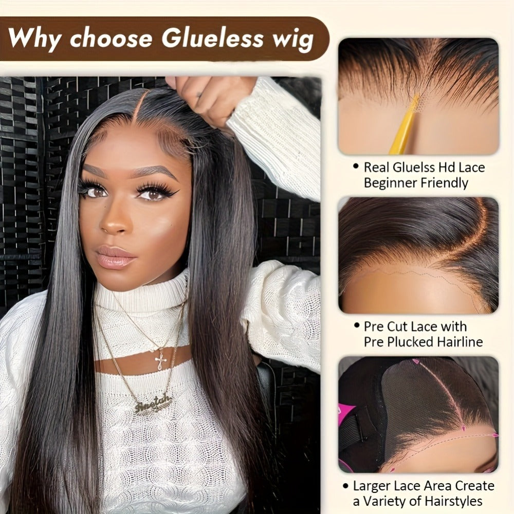 Straight Black Human Hair Wig with 5x5 HD Lace Closure and Nine Length Options from 16 to 34 Inches