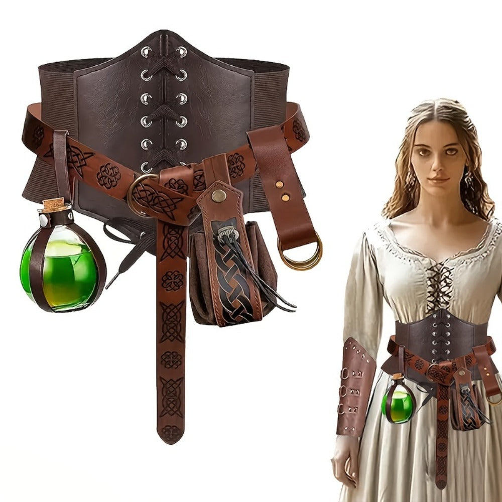 Renaissance Costume Waist Belt Set with Corset, Pouches and Four Exact Checkout Configurations