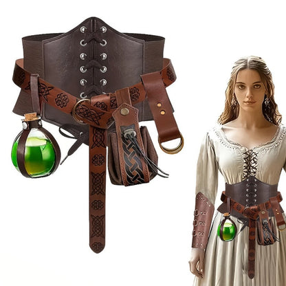 Renaissance Costume Waist Belt Set with Corset, Pouches and Four Exact Checkout Configurations
