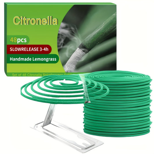 Citronella Incense Coils 48pcs with Holder – Lemongrass Mosquito Repellent for Outdoor Patio Pool Porch Deck Camping Hiking