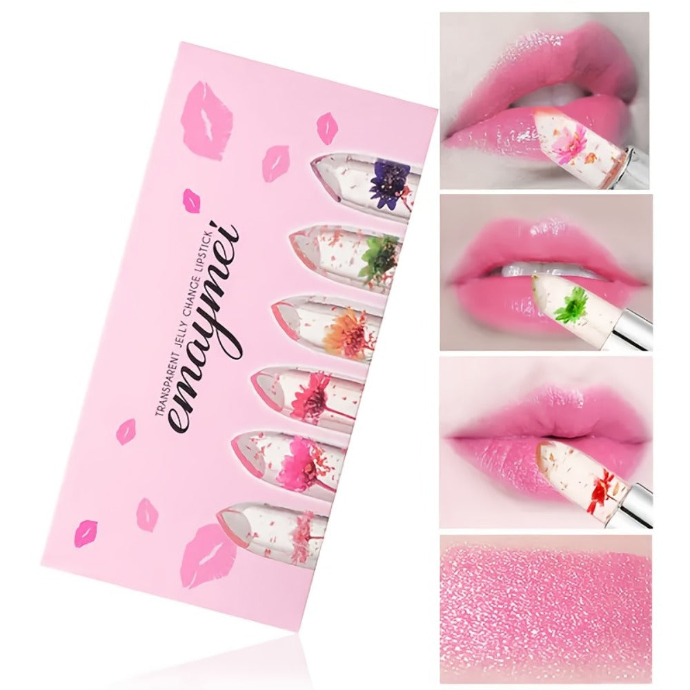 Moisturizing Lipstick Set 6 Pack – Transparent Petal Gloss Lip Color in Berry & Nude Shades, Long-Lasting Hydrating Formula, Prevents Chapping & Dryness, Perfect Gift for Women