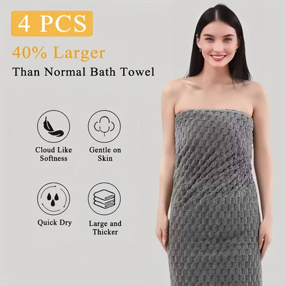 Towel Set 4 or 8 Piece Microfiber Collection with Hair-Drying Cap Options in Four Colors for Home and Guest Use