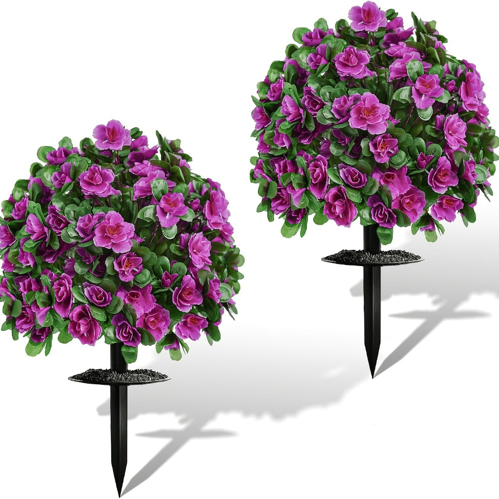 Artificial Floral Topiary Ball with Ground Spike, 22 or 23.6 Inch Height and Single or Two-Piece Style Options