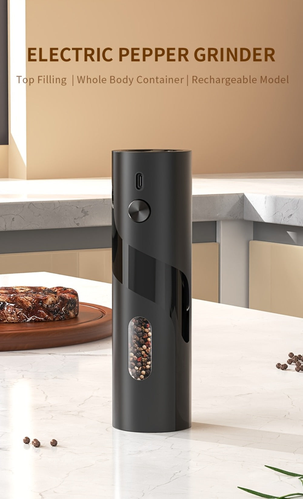 Electric Salt and Pepper Grinder Set – Rechargeable Automatic Mills with LED Light, Adjustable Coarseness & 3.72oz Capacity for Home Kitchen, BBQ, Restaurant & Outdoor Entertaining