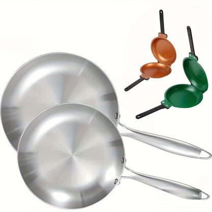 Reversible Non-Stick Pancake Skillet – Foldable Stainless Steel Flip Pan for Fluffy Pancakes, Omelettes & Frittatas | Dual-Sided Coating Dishwasher Safe Breakfast Cookware Pan