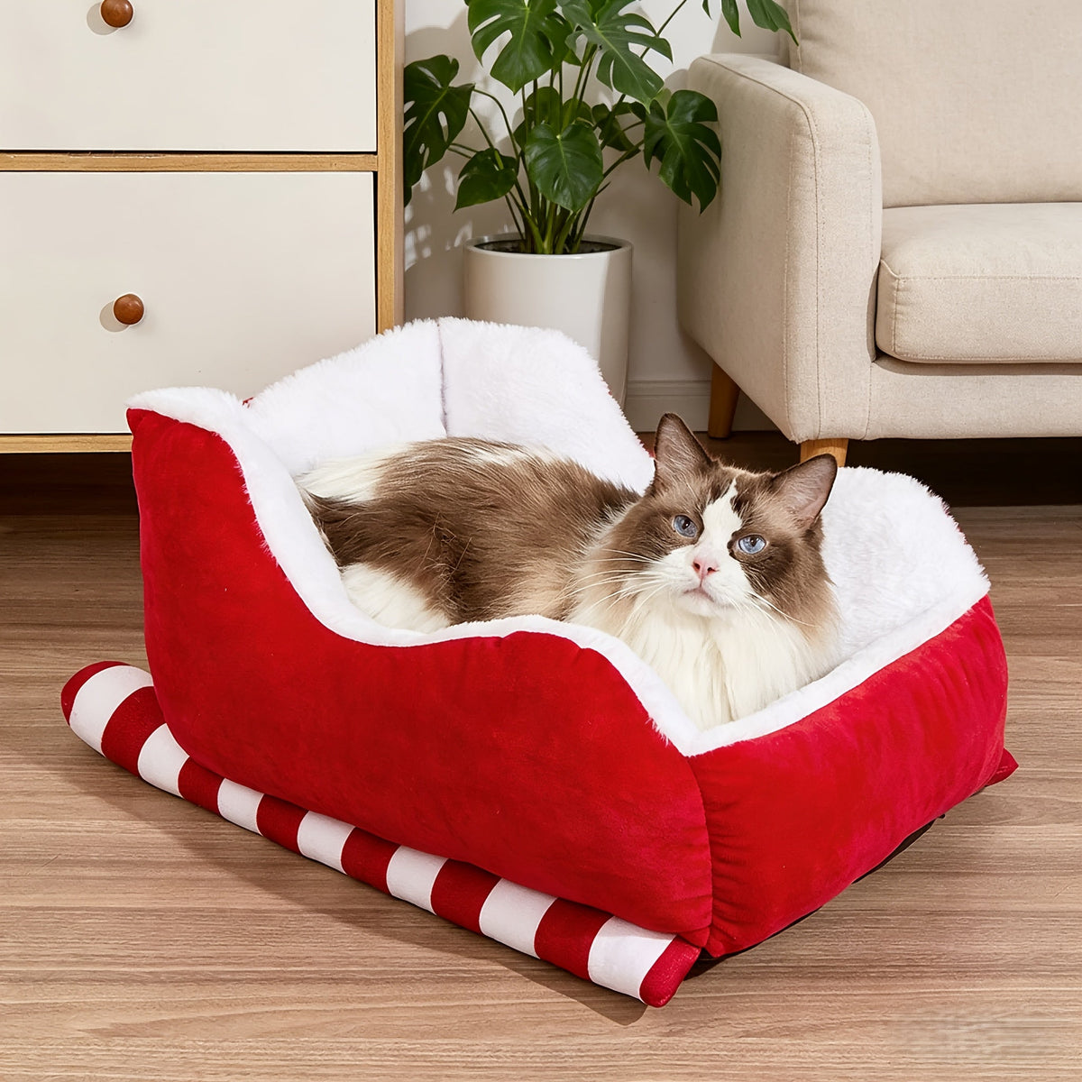 Red Velvet Dog Bed with Natural-Color Faux Fur Interior, Raised Round Sides and 20- or 26-Inch Size