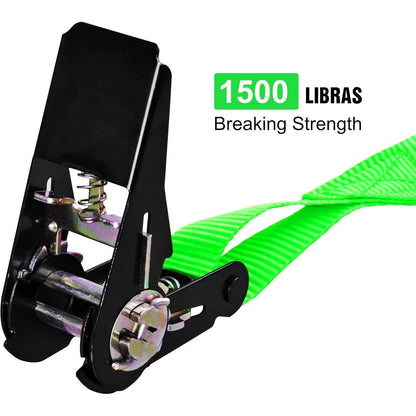 Ratchet Tie Down Straps 4-Pack 15FT 1,500 lb Break Strength Heavy Duty with Soft Loops & Storage Bag – High-Visibility Webbing for Motorcycle ATV Kayak Truck Bed Trailer Roof Rack