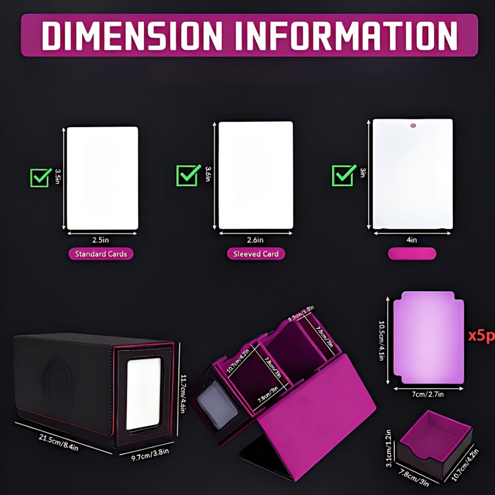Double-Deck Trading Card Box with Display Window, Dice Tray, Five Dividers and Six Medium Color Labels