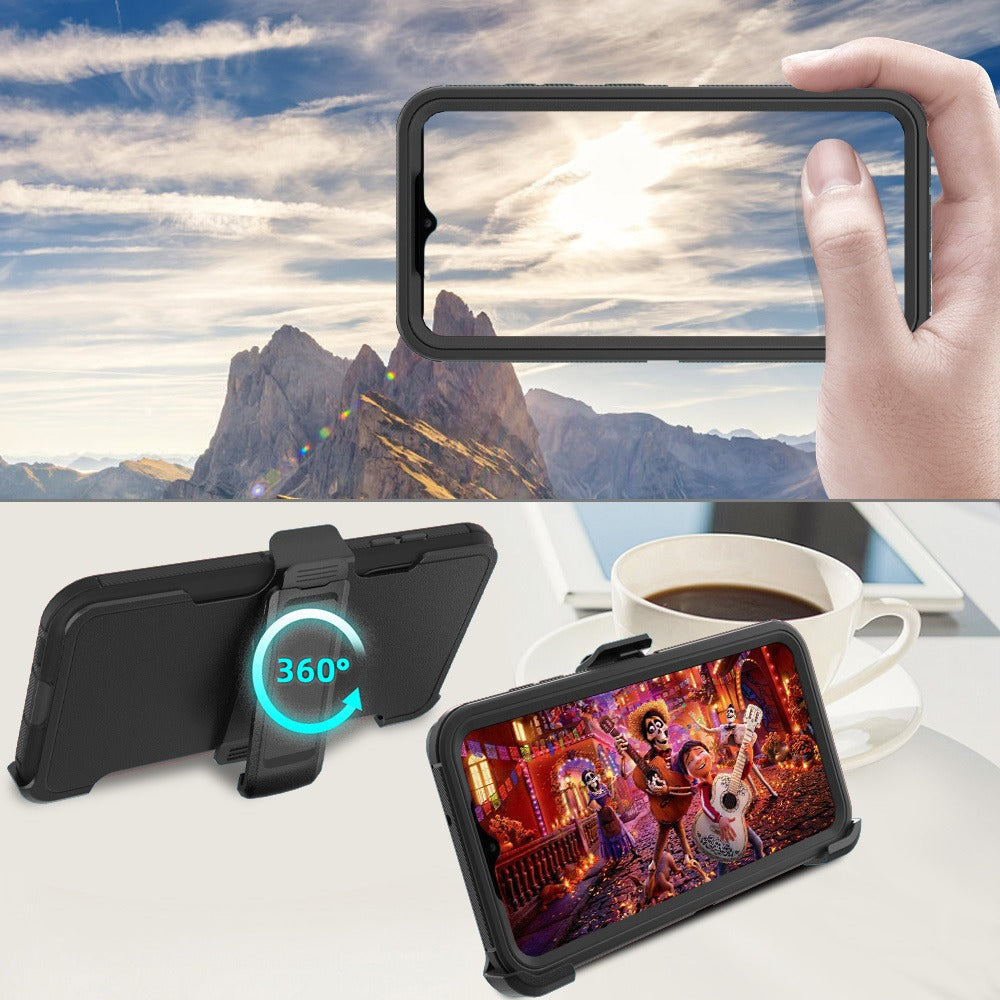 Phone Case Multi-Layer PC and TPU Cover with Belt Clip Holster and Kickstand for Moto G Play 2024