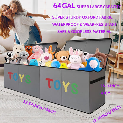 Extra-Large Foldable Toy Storage Chest with Two Compartments, Removable Dividers, Lids and Exact Grey Option