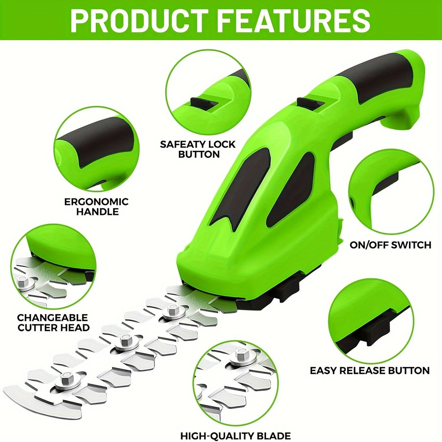 Cordless Hedge Trimmer 2-in-1 | USB-C Rechargeable Electric Grass Shear with Interchangeable Blades | Lightweight Lawn Edger for Shrubs Bushes Balcony Garden