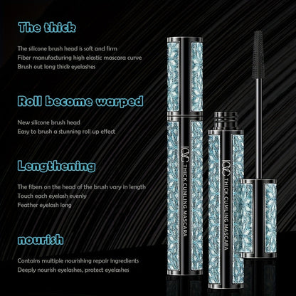 Black Mascara Three-Piece Set in Tall Silver Crystal-Pattern Tubes with Straight Black Bristle Wands