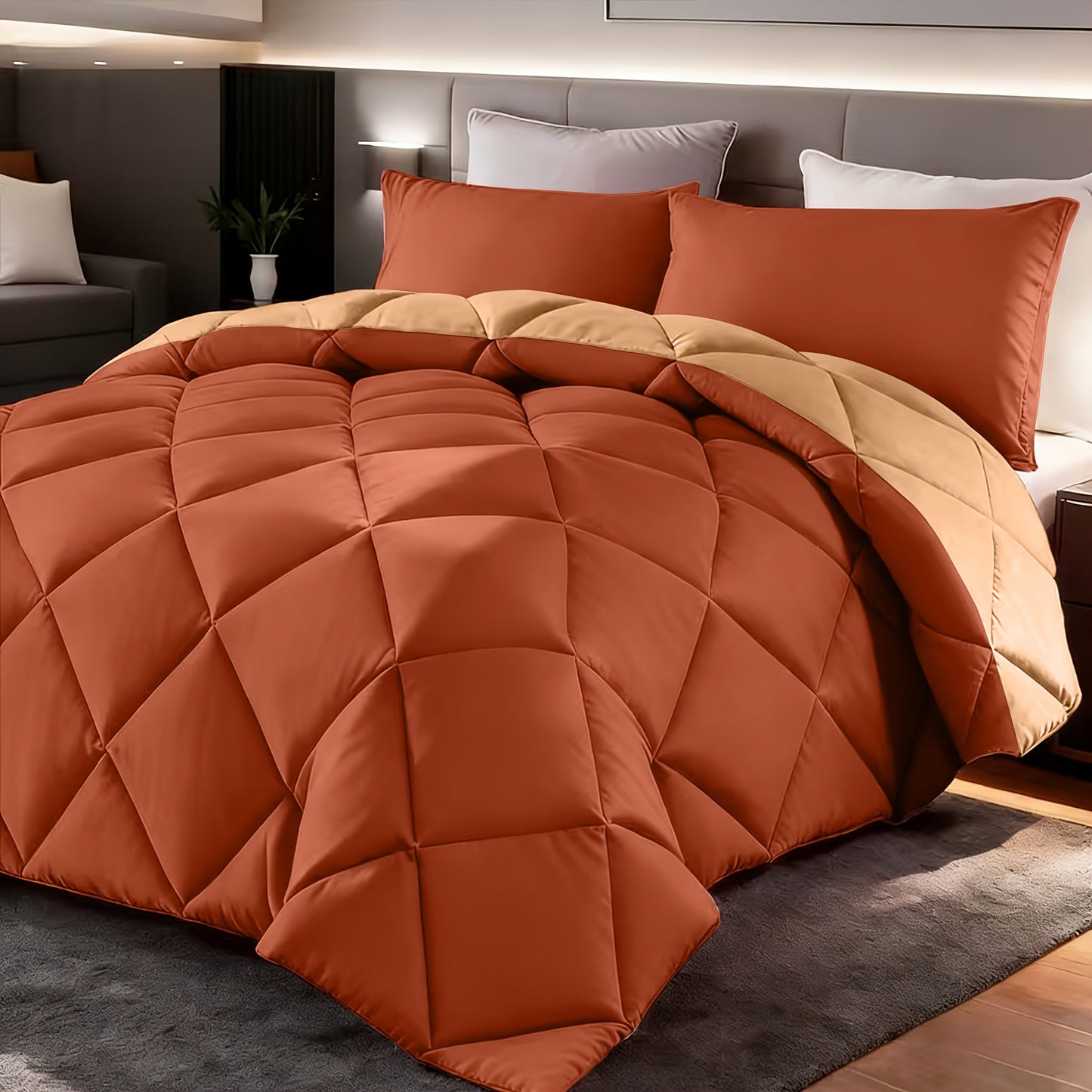 Comforter Set 2-3 Piece Rhombus Grid Luxury - Soft Lightweight Breathable Oversized Bedding Set with Pillowcases, All Season Twin Queen King, 24 Colors Available