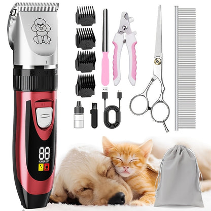 Pet Hair Clipper, USB-Rechargeable Cordless Trimmer with Adjustable Comb and Four Package Options