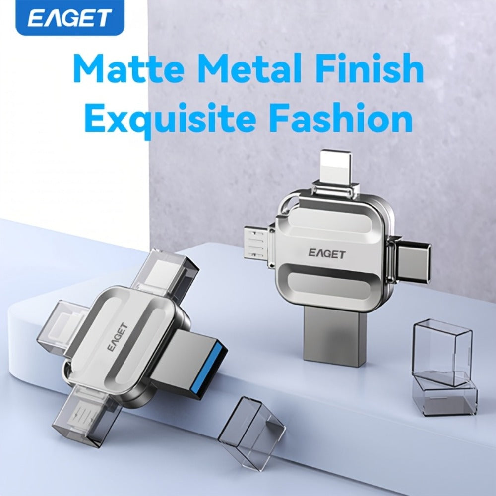 EAGET I50 iPhone Flash Drive USB 3.0 High Speed 4-in-1 Lightning Type-C Micro USB OTG Memory Stick 32GB 64GB 128GB 256GB for iPhone iPad Android Mac PC Photo Backup Storage