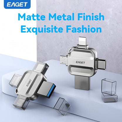 EAGET I50 iPhone Flash Drive USB 3.0 High Speed 4-in-1 Lightning Type-C Micro USB OTG Memory Stick 32GB 64GB 128GB 256GB for iPhone iPad Android Mac PC Photo Backup Storage