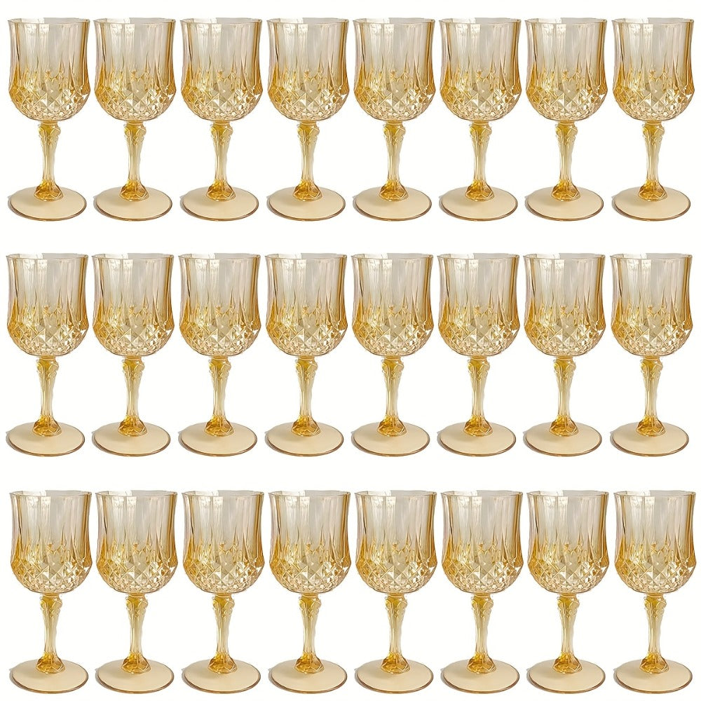 Twenty-Four-Pack Vintage-Style Plastic Stemmed Cups in Five Transparent Color Options for Party Tables