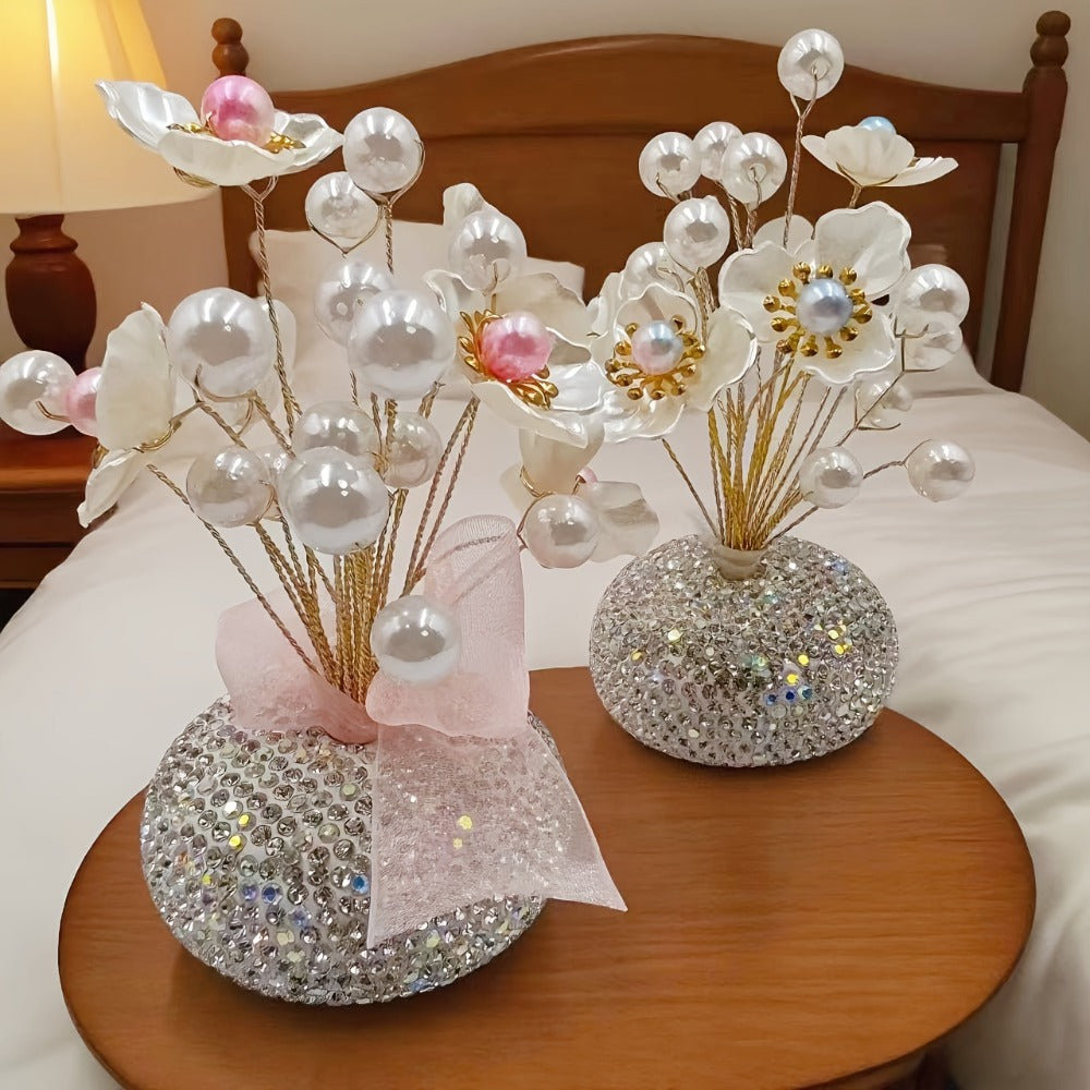 Crystal-Style Flower Decorations for Car Console or Home Display in Six Piece-Count and Color Styles