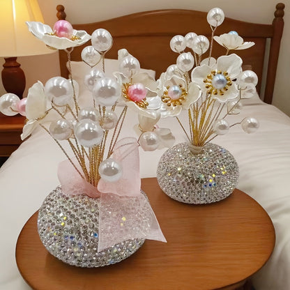 Crystal-Style Flower Decorations for Car Console or Home Display in Six Piece-Count and Color Styles
