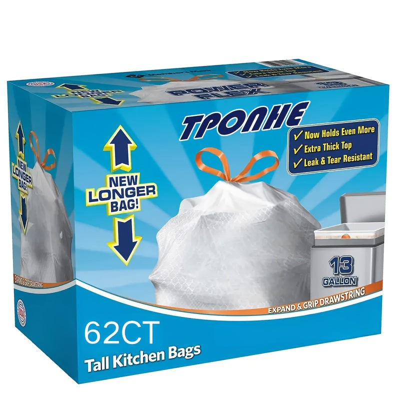 13-Gallon White Garbage Bags in 26, 62 or 104-Count Roll Options for Kitchen, Bathroom and Household Waste Bins