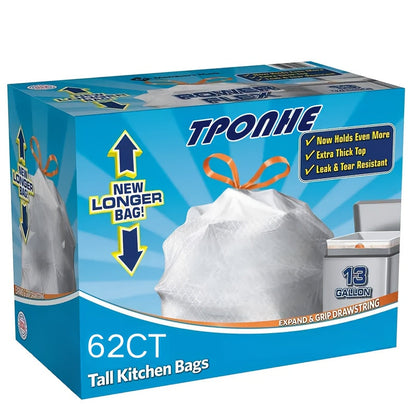 13-Gallon White Garbage Bags in 26, 62 or 104-Count Roll Options for Kitchen, Bathroom and Household Waste Bins