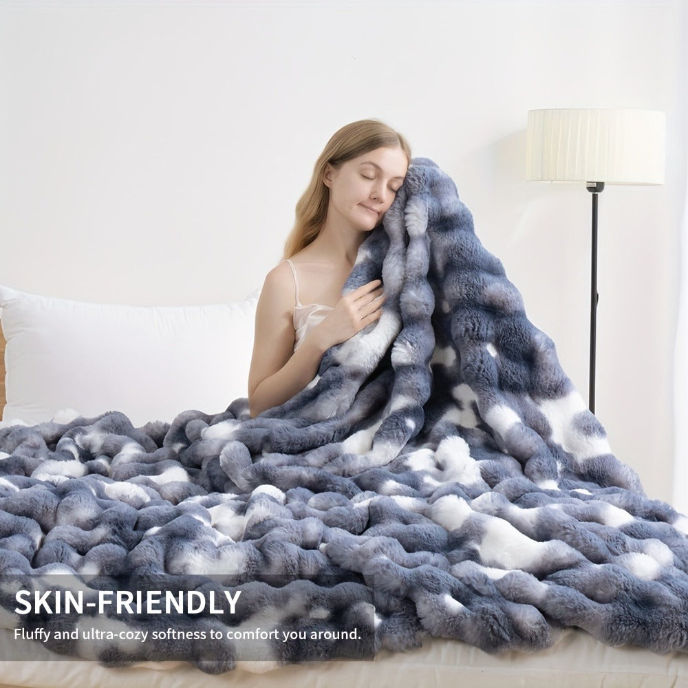 Faux Rabbit Fur Fluffy Blanket – Thick Warm Soft Plush Throw for Bed & Living Room, Luxury Furry Blanket, 8 Colors, 4 Sizes