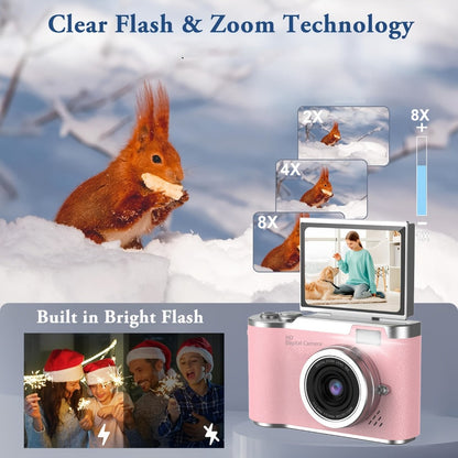 Digital Camera 1080P Model LK007 with 2.4-Inch Flip Screen, 32GB Card, Rechargeable Battery and Three Colors