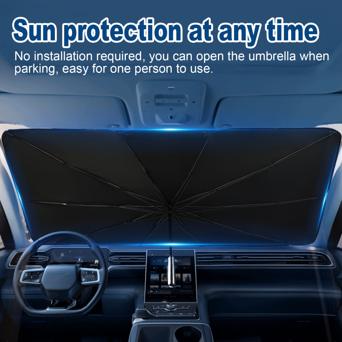 Windshield Sun Shade UV Protection | Auto Open & Fold One-Button, Fiberglass Skeleton, Opaque Insulation, Fits Most Cars SUVs Trucks, Front Window Visor Heat Blocker