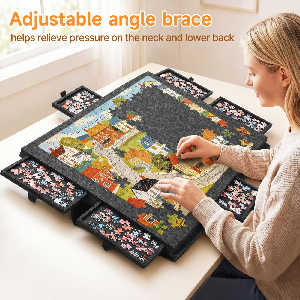 Jigsaw Puzzle Board with Felt Mat & 6 Sorting Drawers - Foldable Roll-Up Puzzle Saver Fits Up to 1000 Pieces | Portable Puzzle Storage Organizer for Adults Kids Family Game Night