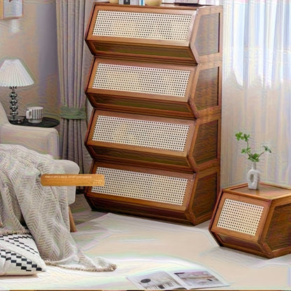 Shoe Rack Bamboo Freestanding Organizer with Flip Drawer, Stackable Design and 27.5 or 33.85-Inch Width