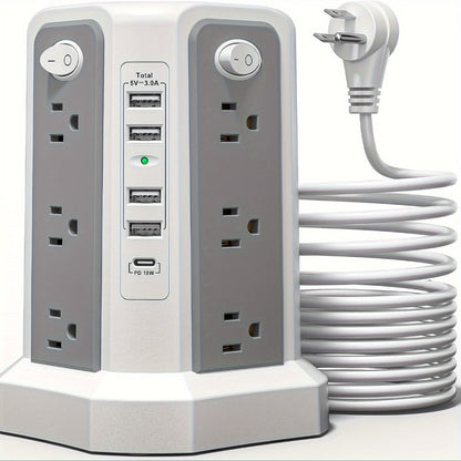 Surge Protector Power Strip Tower 17-in-1 with 12 AC Outlets, 4 USB-A, USB-C PD 18W and Four Group Switches