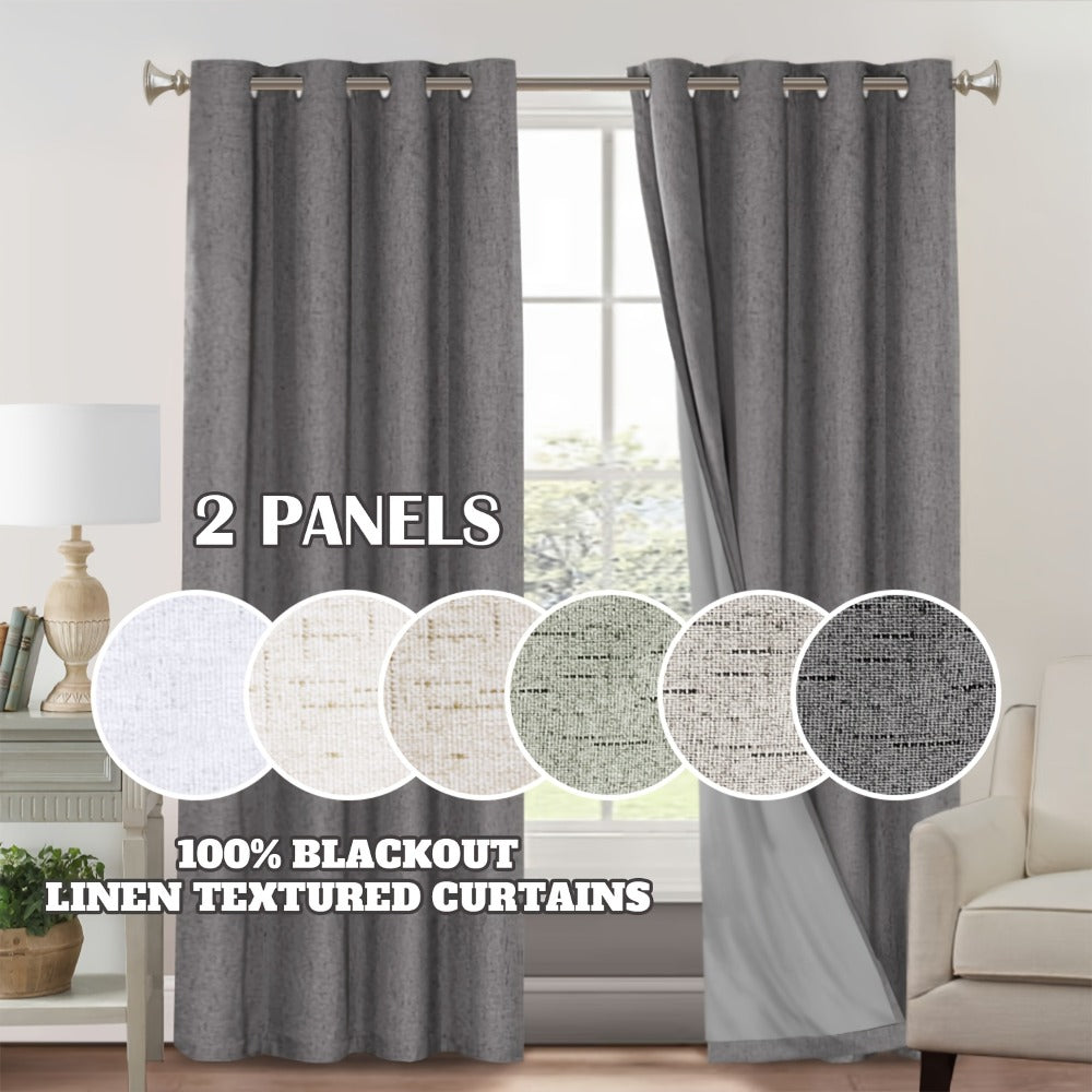 Two-Panel Linen-Textured Blackout Curtain Set in Six Colors with 52-Inch Width and Four Lengths