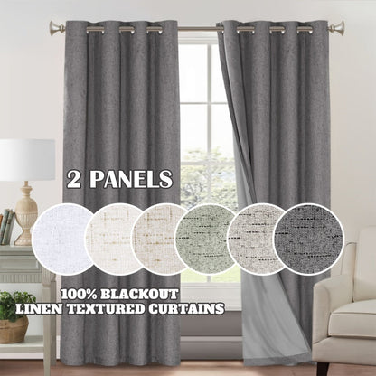Two-Panel Linen-Textured Blackout Curtain Set in Six Colors with 52-Inch Width and Four Lengths