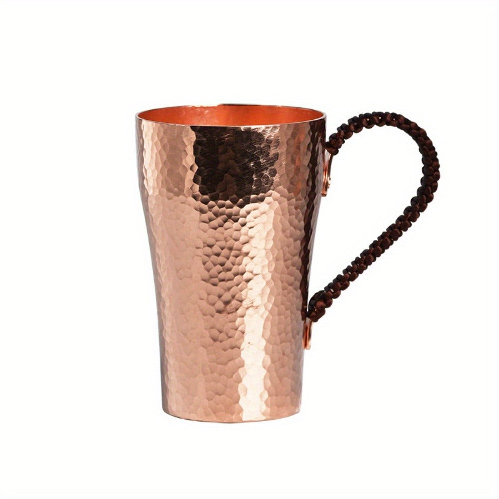 Hammered Copper Coffee Mug with 13.53oz Capacity, Tall Tapered Body and Textured Wrapped Handle