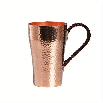 Hammered Copper Coffee Mug with 13.53oz Capacity, Tall Tapered Body and Textured Wrapped Handle