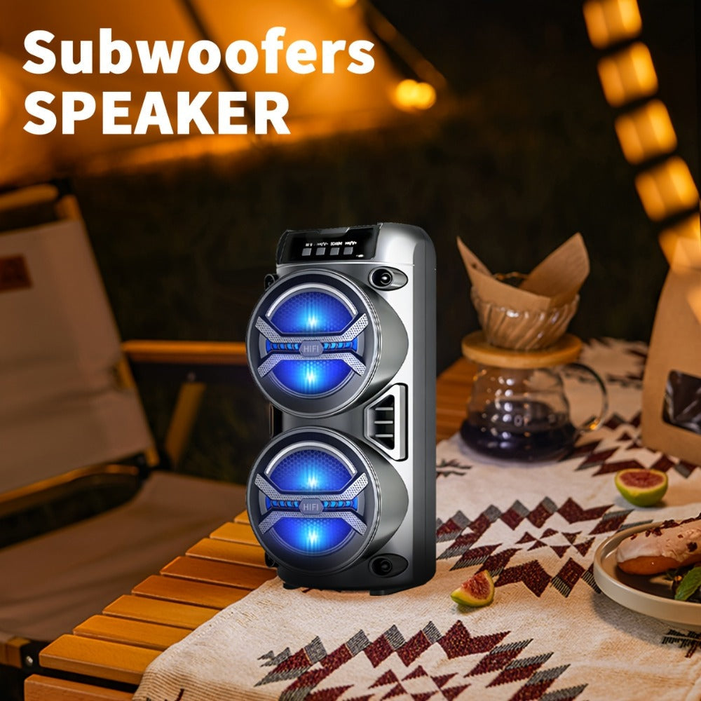 Portable Bluetooth Speaker 8000FM with Dual Illuminated Drivers, TWS, FM, USB, AUX and TF Playback