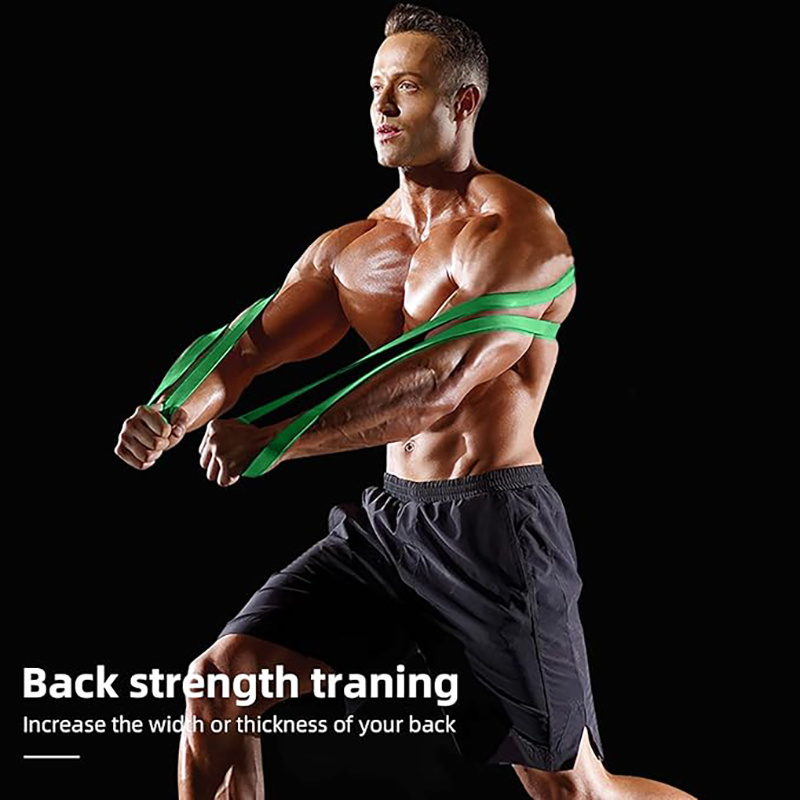 Four-Piece Mixed-Color Long Loop Resistance Band Set with Drawstring Bag and Pictured 5-125 lb Labels