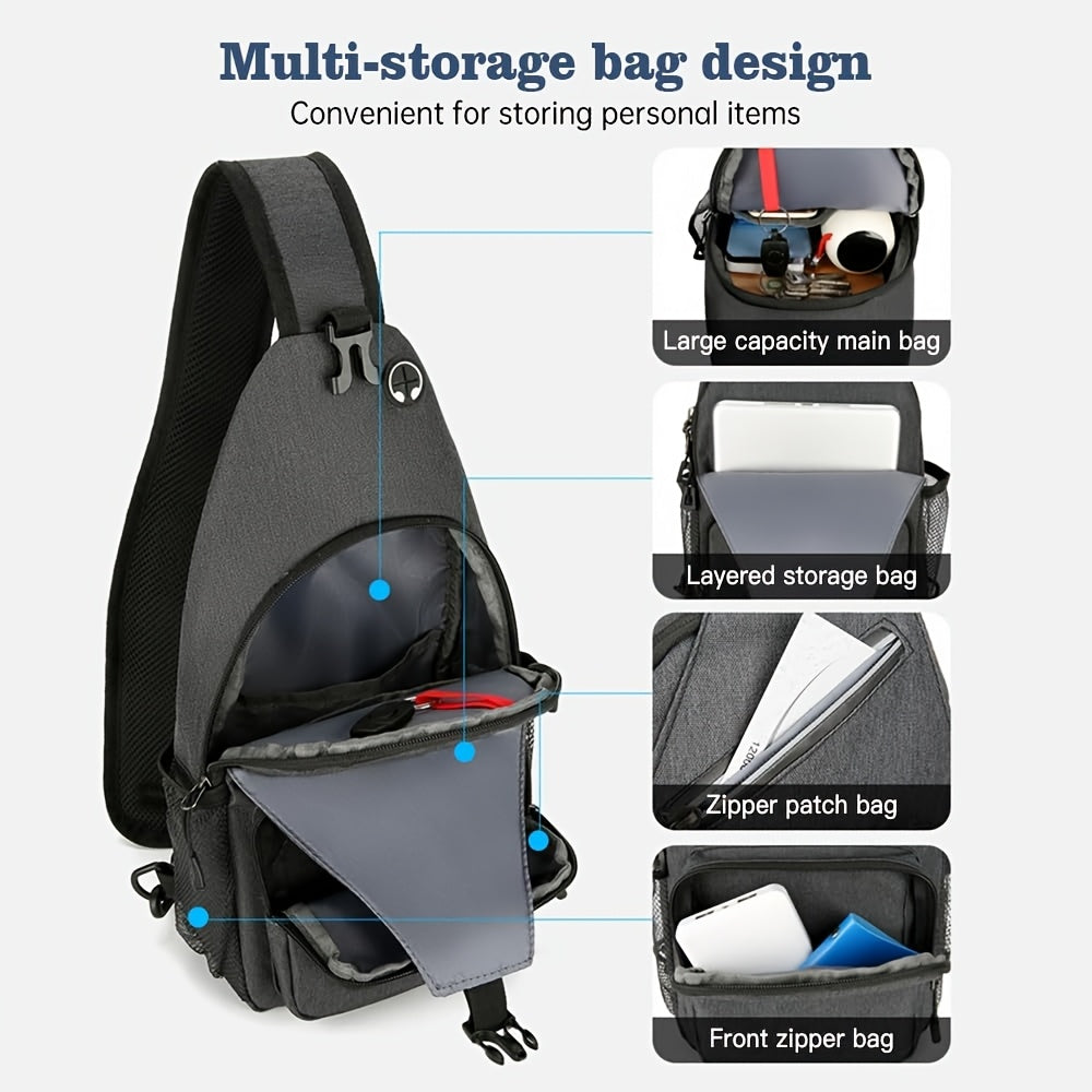 Sling Bag Two-Pack in Light Gray and Navy Oxford Cloth with Crossbody Chest Carry and Zipper Closure
