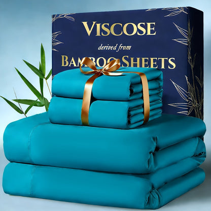 Viscose-from-Bamboo Four-Piece Sheet Set with Deep-Pocket Fitted Sheet, Twin to King Sizes and 12 Colors