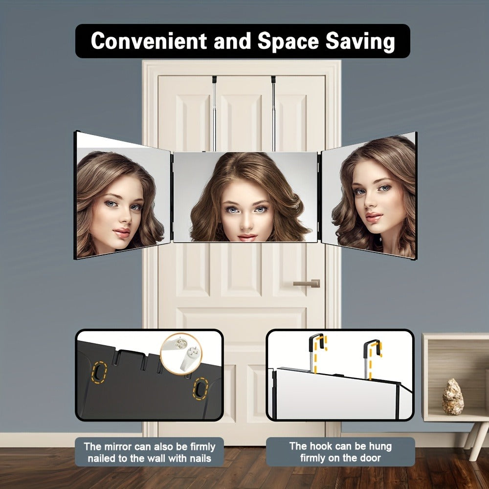 360° LED Self Hair Cutting Mirror, Anti-Fog HD Glass, Touch Dimming LED Light, USB Rechargeable 1500mAh