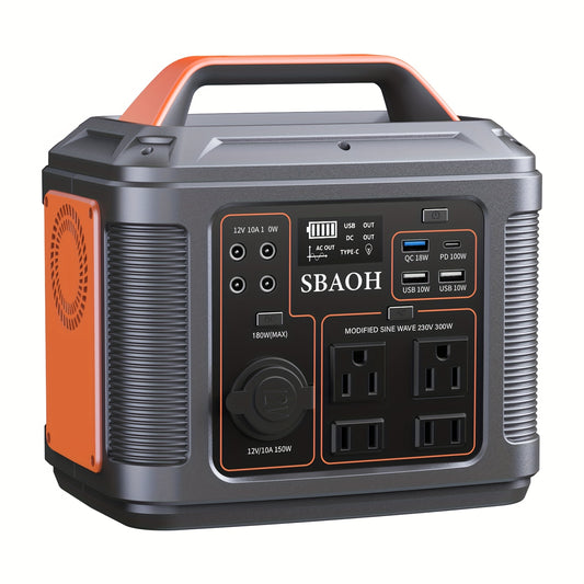 Portable Power Station 300W 296Wh - 13 Outputs, AC/USB-C PD100W/QC3.0/DC, LED Flashlight, for Camping, Road Trips, Emergency & Home Backup Power