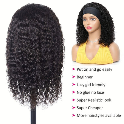 Kinky Curly Headband Human Hair Wig in Natural Color with 14-, 16- or 20-Inch Length Options