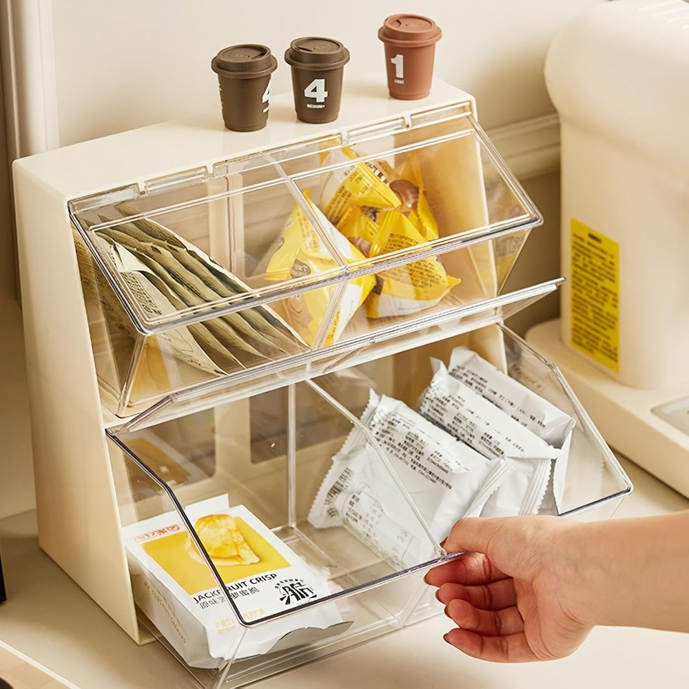 Three-Compartment Countertop Storage Organizer with Clear Front Doors, Top Lid and Two Frame Colors