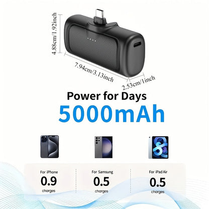 5000mAh Direct-Plug USB-C Power Bank with 22.5W Marking, Phone Stand and Four Color Options